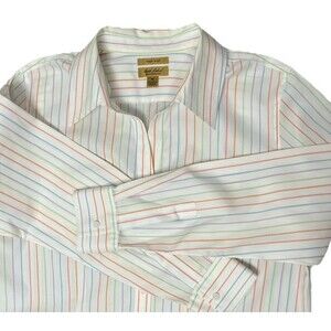 Westbound Gold Label Top Button Up V Neck Non Iron Stripe White Pastel 14 Career